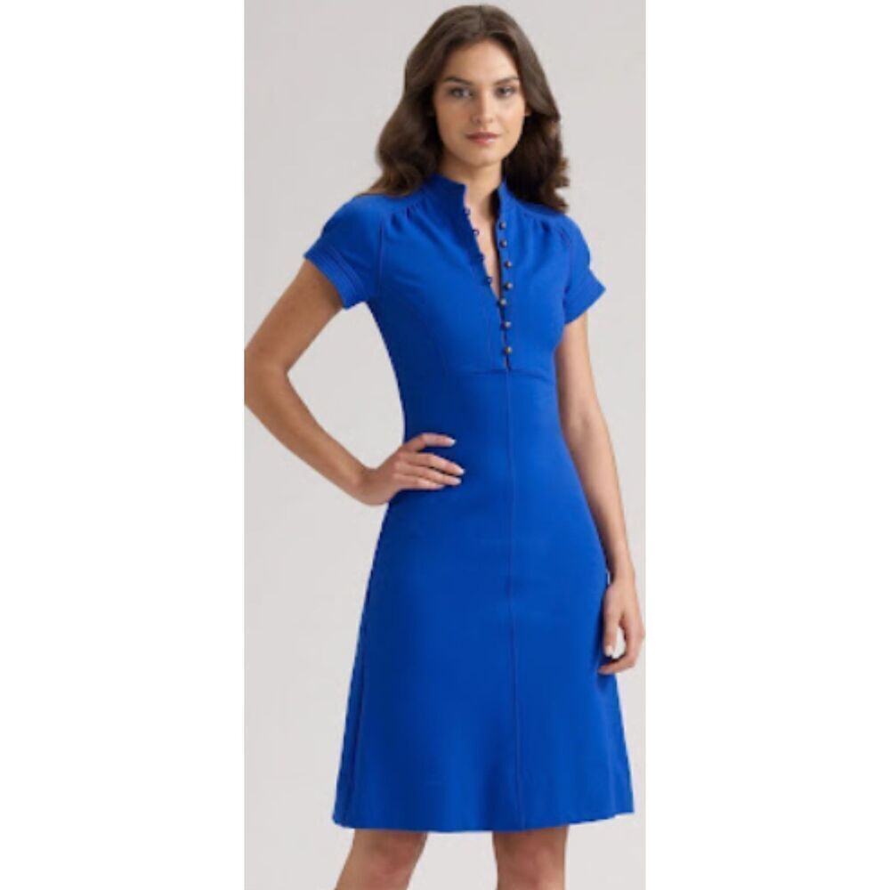Diane von Furstenberg Blue Mandarin Collar Button Front Midi Dress Size 2